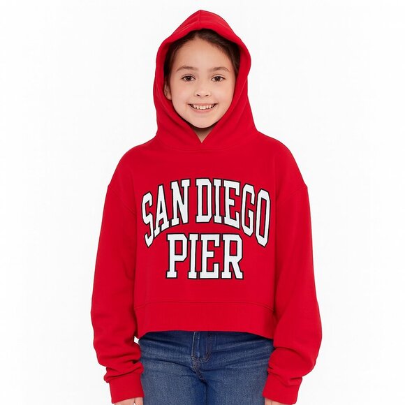 Zara San Diego Pier Red Cropped Hoodie Youth Size 9-10 - Picture 1 of 4